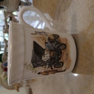 Staffordshire bone china crown England Fiat 1901 car porcelain mug 3 3/4" tall